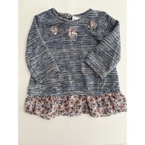 Little Lass Girls Blue Ruffle Flower Pullover Sweater Size 5